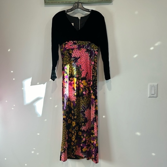 Vintage Siro 60s-70s Velvet upper bold floral mod midi dress women’s size medium - Picture 2 of 9